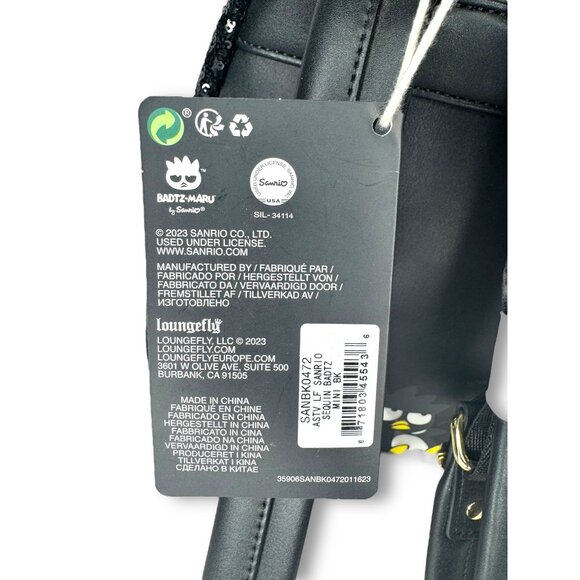 Loungefly X Sanrio Badtz-Maru Black Sequin Mini Backpack New Faux Leather - Picture 9 of 11